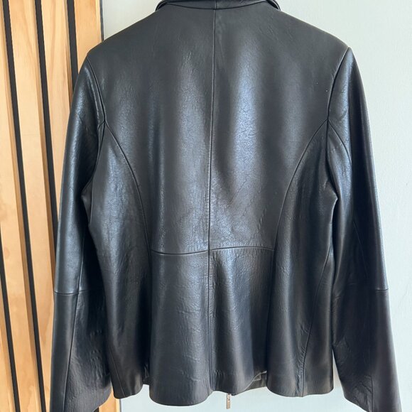 90s Oversized Genuine Leather Jacket in Black by Jones New York (L) - Picture 2 of 5